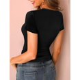 thumbnail image 2 of Summer Women's Scoop Neck Short Sleeve Shirts Ribbed Slim Fitted Casual Basic Top Blouses, 2 of 3