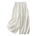 thumbnail image 3 of Women's Plus Size Cotton Linen Pants, High Waist Wide Leg Palazzo Pants, Elastic Waist Loose Fit Boho Trousers, Breezy Flowy Casual Pants for Women Spring and Summer White L, 3 of 4