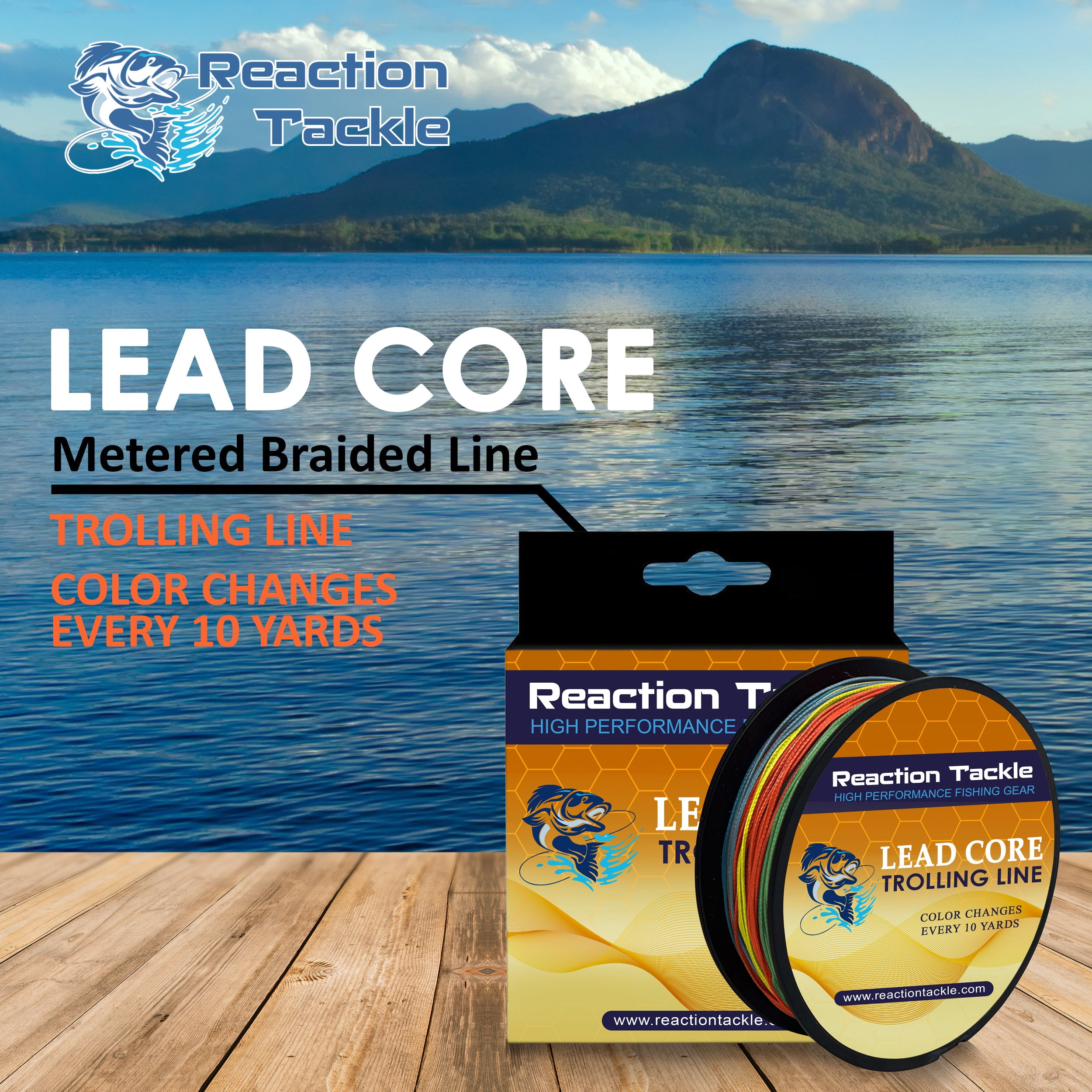 Reaction Tackle Lead Core, Metered Trolling Braided Line Multi-Color - 18LB / 100yds