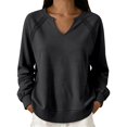 thumbnail image 2 of Lumistal Womens Sweatshirt Long Sleeve V Neck Lace Loose Fit Fall Pullover Tops Sweatshirts for Women Trendy Lightweight Tunic Top Spring Fall Outfits Dark Gray L, 2 of 6