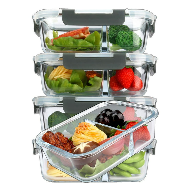 KOMUEE 5 Packs 36 Oz Glass Meal Prep Containers 2 Compartments, Airtight  Glass Lunch Bento Box with Lids, Glass Food Storage Containers, BPA Free