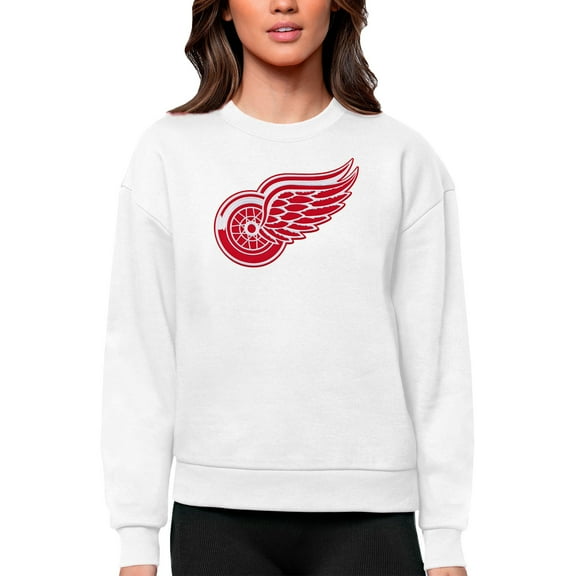 Women's Antigua White Detroit Red Wings Primary Logo Team Logo Victory Crewneck Pullover Sweatshirt