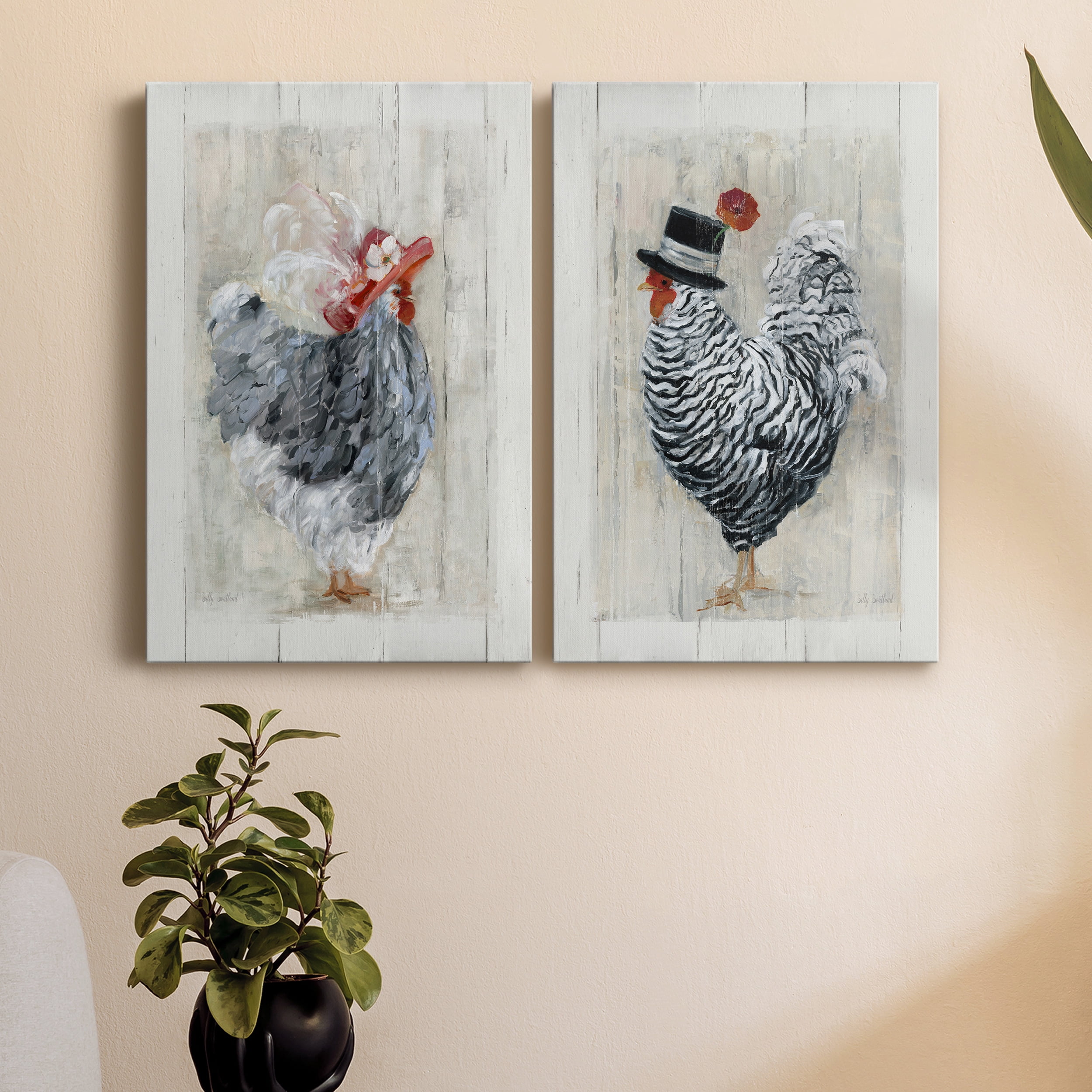 Sunday Best Hen Premium Gallery Wrapped Canvas - Ready to Hang - Set of 2 - 24 x 36 Each