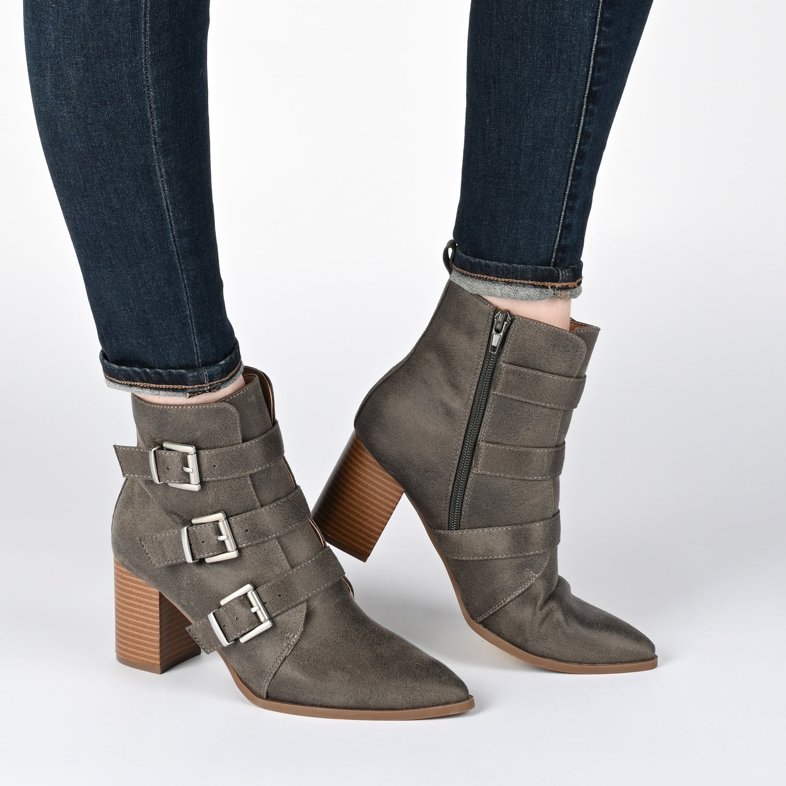 Journee Collection Womens Winsley Tru Comfort Foam Inside Zip Stacked Heel Booties