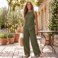 thumbnail image 2 of pstuiky Linen Sets for Women 2 Piece Solid Color Round Neck Sleeveless Tops and Wide Leg Pants Summer Sets Matching Lounge Set Casual Two Piece Sets Women Clothing, 2 of 10