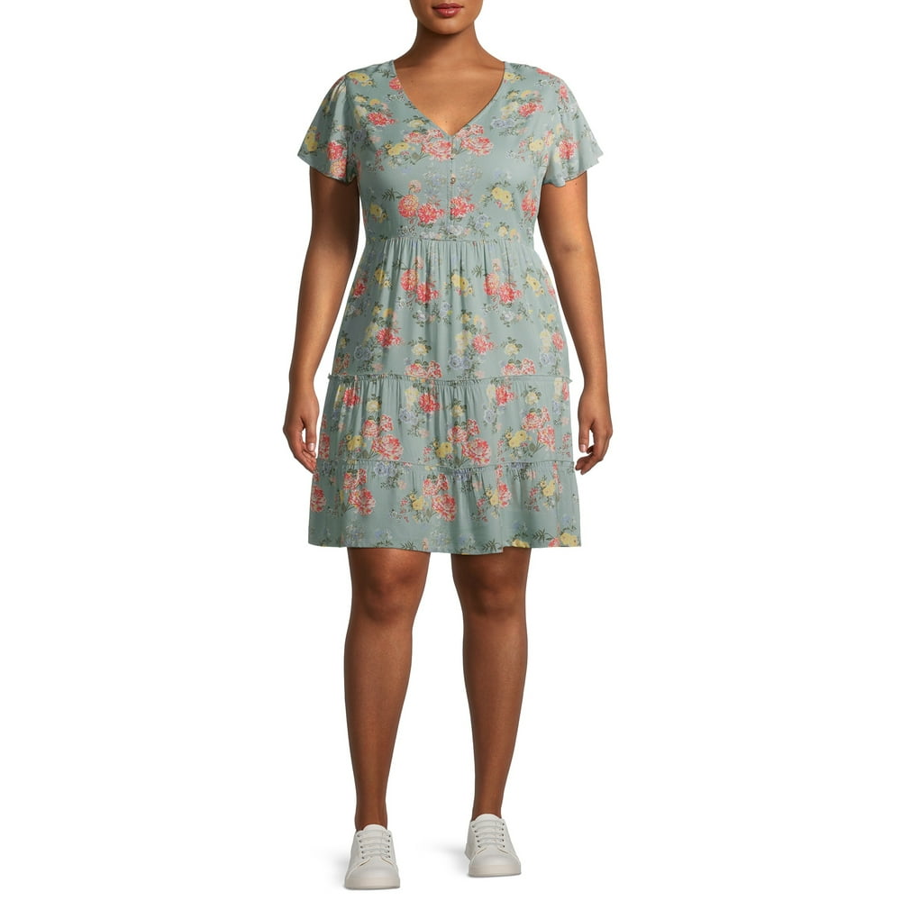 Derek Heart - Derek Heart Juniors' Plus Size Flutter Sleeve Tiered