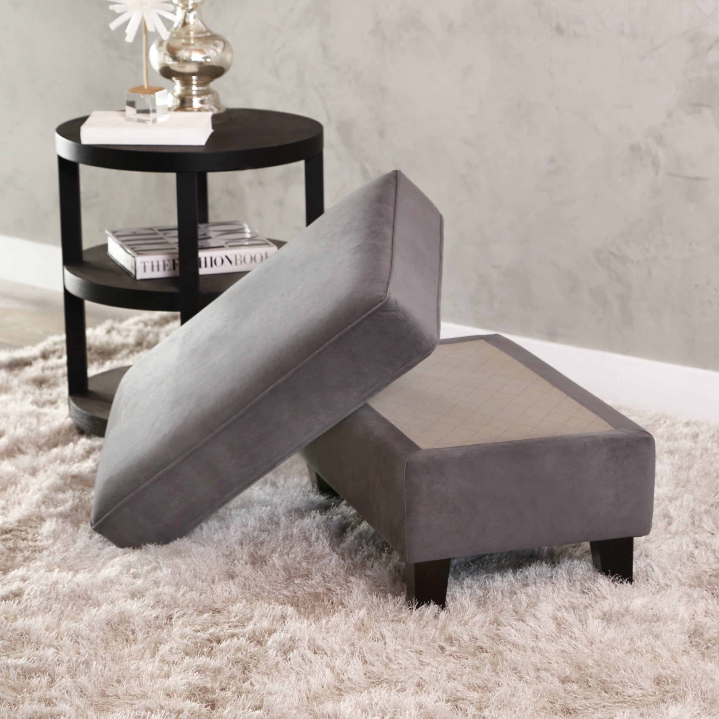 Devon & Claire Bayridge Velvet Fabric Ottoman, Gray