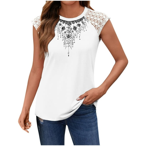 HaoXianJian Fashion Women's Tank Tops Lace Sleeveless Shirts 2025 Summer Floral Print Crew -Neck Basic Tank Top Going Out Tops for Women Slim Fits Spring Tops Women's Underwear S-2X