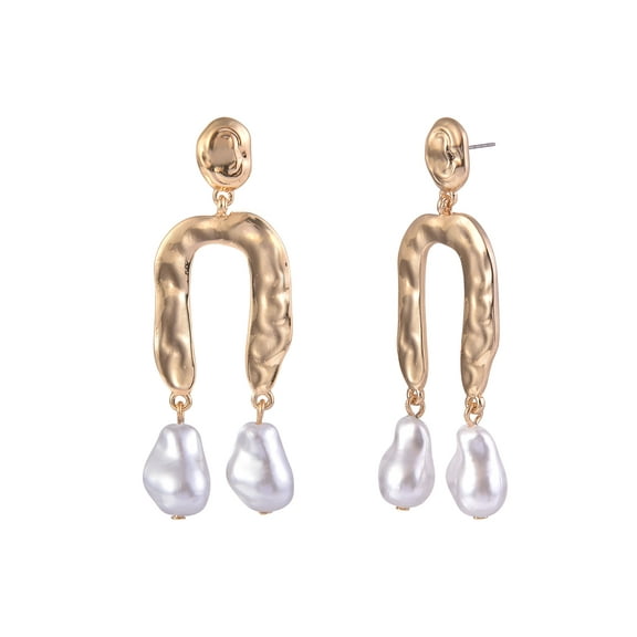 Time and Tru Women's Hammered Metal Acrylic Pearl Goldtone Post Drop Earrings