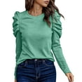 thumbnail image 3 of qolati Long Sleeve Shirts for Women Dressy Casual Puff Sleeve Pullover Tops Fall Fashion Clothing Loose Fit Crewneck Tunic Sweaters Mint Green XL, 3 of 10