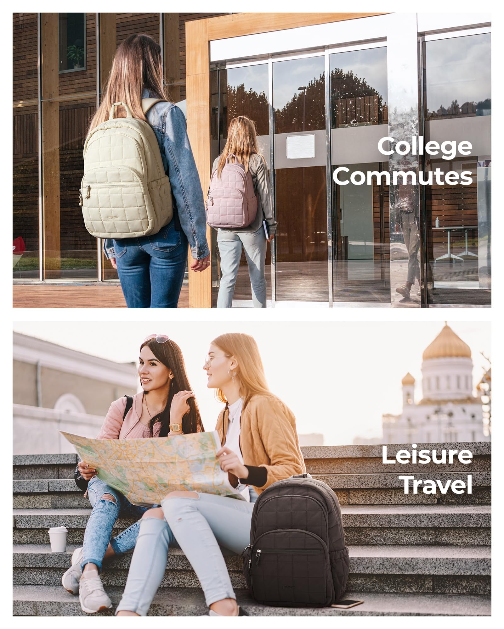 BAGSMART College Backpack, Lightweight Bookbag with 15.6 inch Laptop Compartment, Casual Daypack for Work Commuter, Black
