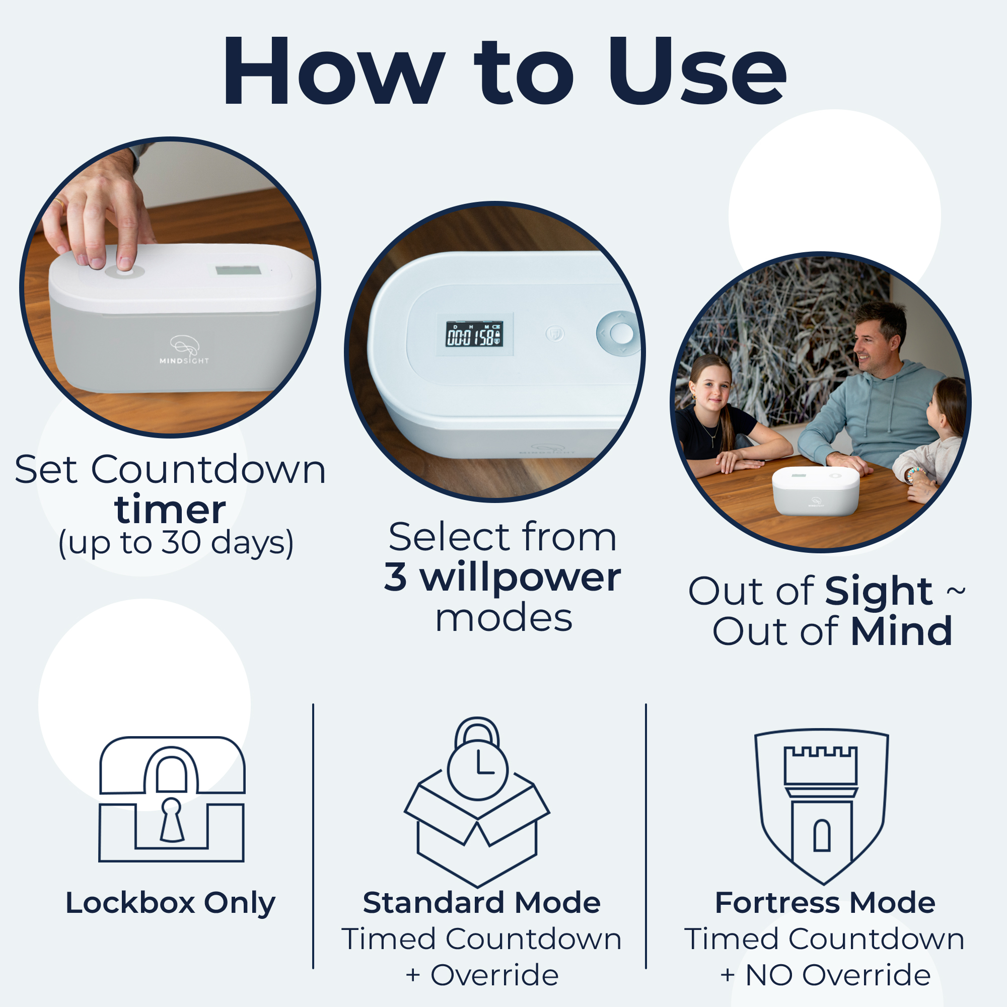 Mindsight Timed Lock Box, Digital Countdown Storage Box with 3 Lock Modes for Phones, Snacks, and Gaming Controllers, Habit and Wellness Tool (Gray)
