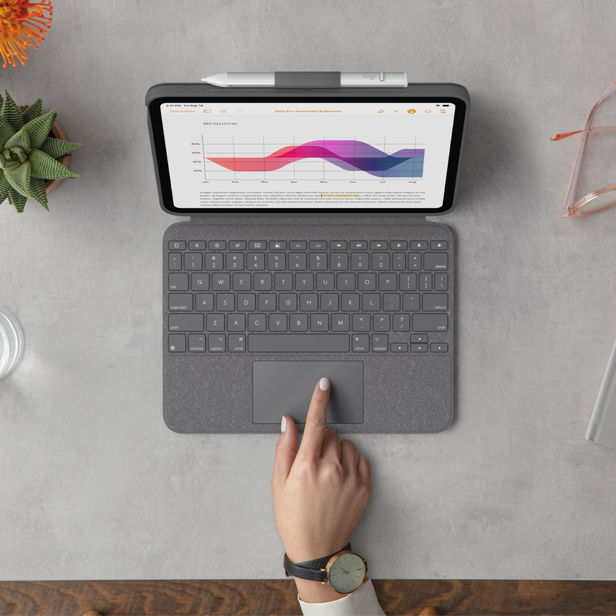 Open Box Logitech Combo Touch, Detachable iPad Keyboard Case (10th gen and A16) with Large Precision Trackpad, Full-Size Backlit Keyboard, Oxford Gray