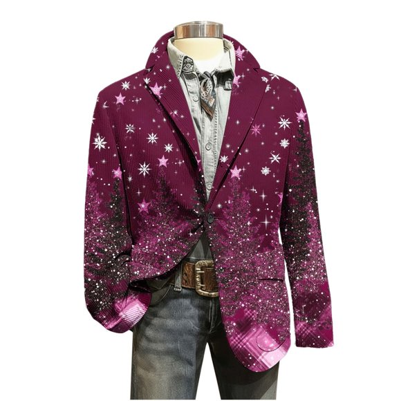 Lcziwo Christmas Blazers for Men Corduroy Holiday Party Printed Blazers 3 Button Casual Business Sport Coat Single Breasted Lapel Jackets Multicolor,XL