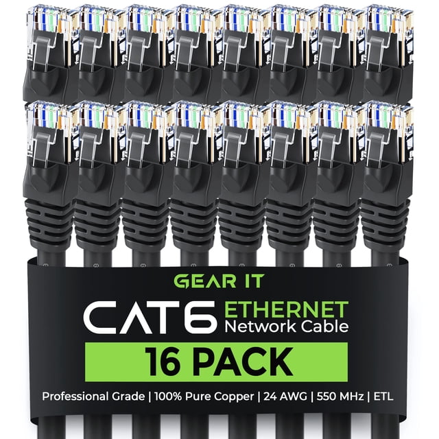 GearIT Cables Ethernet Cat 6 Preterminados para Red Doméstica y de Oficina, Negro, Paquete de 16 de 3 Pies