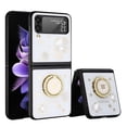 thumbnail image 5 of For Samsung Galaxy Z Flip 6 Diamonds Bling Sparkly Glitter Ornaments Engraving Hybrid Ring Stand Fashion Cover ,Xpm Phone Case [ White Good Luck Floral ], 5 of 8