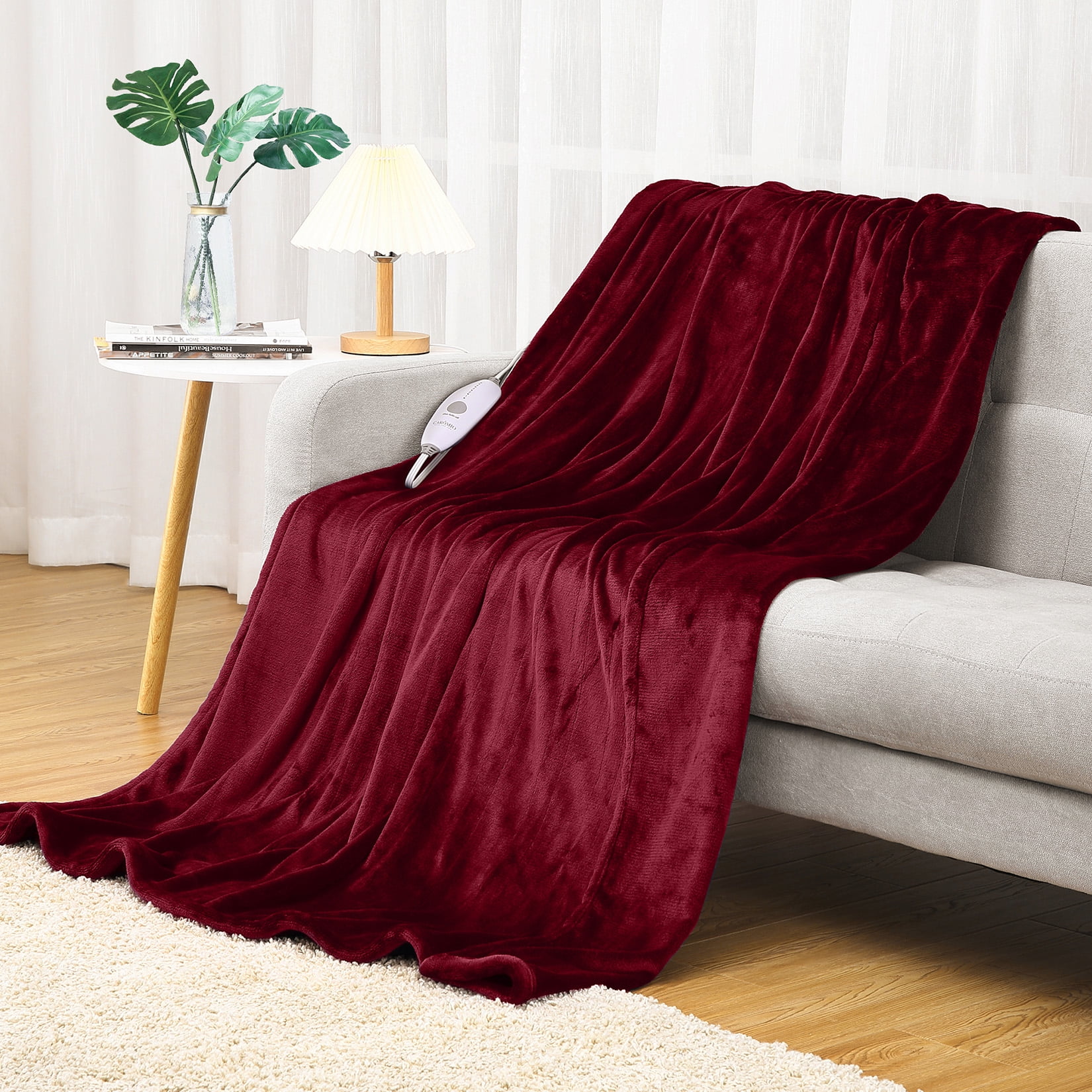 GlowSol Heated Blanket Electric Throw Reversible TwoColor Flannel