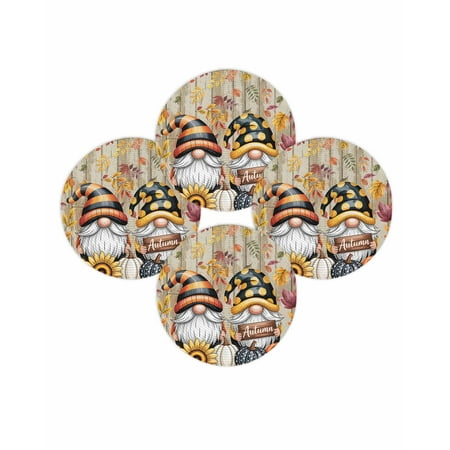 Fall Round Placemats Set of 4 Pumpkin Gnomes Place Mats Thanksgiving Woven Placemat Autumn Fallen Maple Leaves Wood Circle Braided Table Mat for Kitchen Dining Table Autumn Party Home Decor 15 Inch