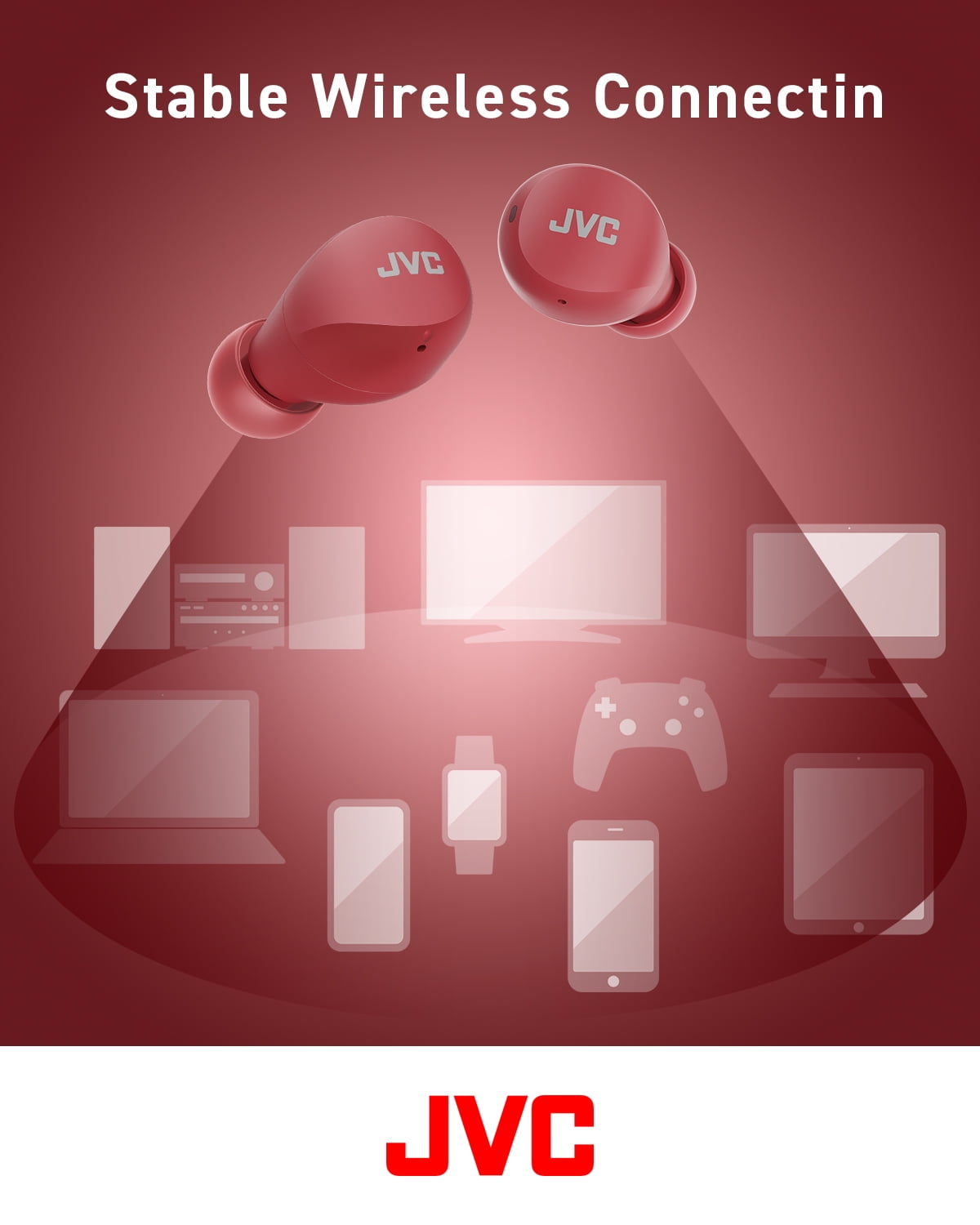 JVC Compact and Lightweight Gumy Mini True Wireless Earbuds Headphones, Long Battery Life (up to 23 Hours), Sound with Neodymium Magnet Driver, Water Resistance (IPX4) - HAA6TR (Red)