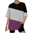 thumbnail image 1 of Timegard Womens Top Summer Drop Shoulder Short Sleeve Casual Crewneck Loose Comfy Color Block Mid Long Top, 1 of 4