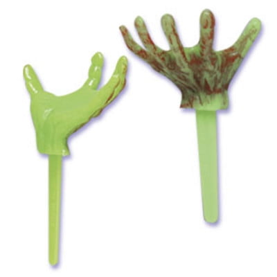 Halloween Monster Hands Spooky -24pk Cupcake / Desert / Food Decoration Topper Picks with Favor Stickers & Sparkle Flakes