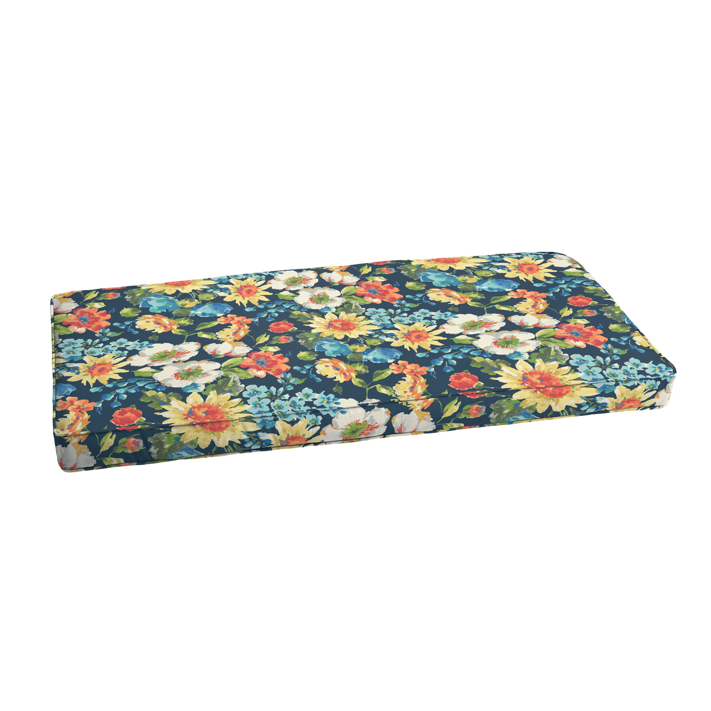 Blue Multi Floral Indoor/Outdoor Bench Cushion, Corded
