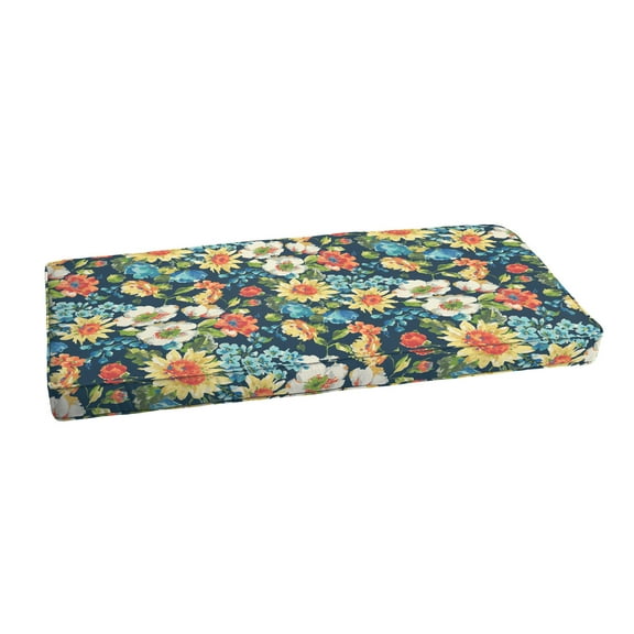 Blue Multi Floral Indoor/Outdoor Bench Cushion, Corded