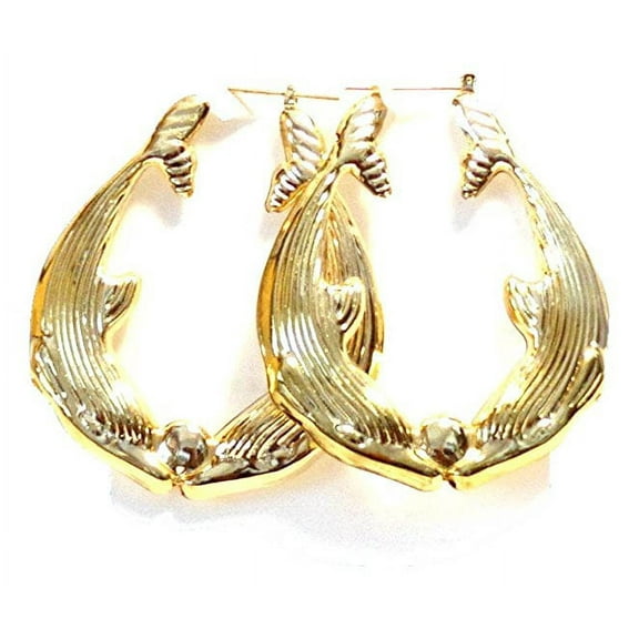 Dolphin Hoop Earrings Dolphins Kissing Hoops 2 Inch Earrings Gold Tone Hoop Earrings