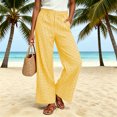 thumbnail image 2 of Women's Cotton Blend Plaid Wide Leg Pants with Pockets, Mid Rise Elastic Waist, Pockets Trousers, Casual Business Lounge Outdoor Wear, Womens Trousers | VerBelle,Yellow 2XL, 2 of 8