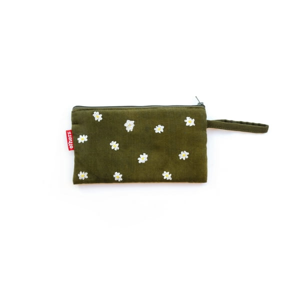 Others Trade for Hope Hand Embroidered Travel Wristlet Foam Padded 4.3x7.9 Inch Moss Green Designer Collaboration