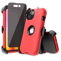 Xhy iPhone 14 Plus Case with Belt Clip Holster Privacy Screen Lens Protector Military Grade Heavy Duty Shockproof Armor Durable Detachable for iPhone 14 Plus 6.7 inch 2022 Phone -Red Black