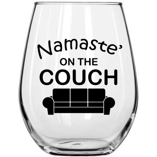 namaste on the couch 15oz stemless wine glass with sayings by momstir great for yoga lovers walmart