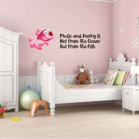 Music and Peotry Is From Fish Mermaid Dolphin Colorful Fish Salt Water Princess Creatures Seahorse Queen Sweet Unicorn Lovely Dream Holiday Gift Decorating Wall Decal Sticker - Size: 40 In X 12 In
