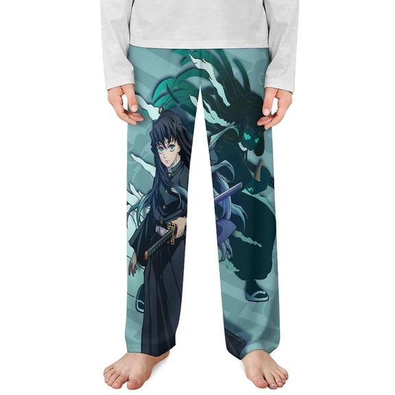 Demon Slayer Muichiro Tokito Pajama Pants Long Sleep Pants Soft Elastic Waist PJ Bottoms Lounge Pants