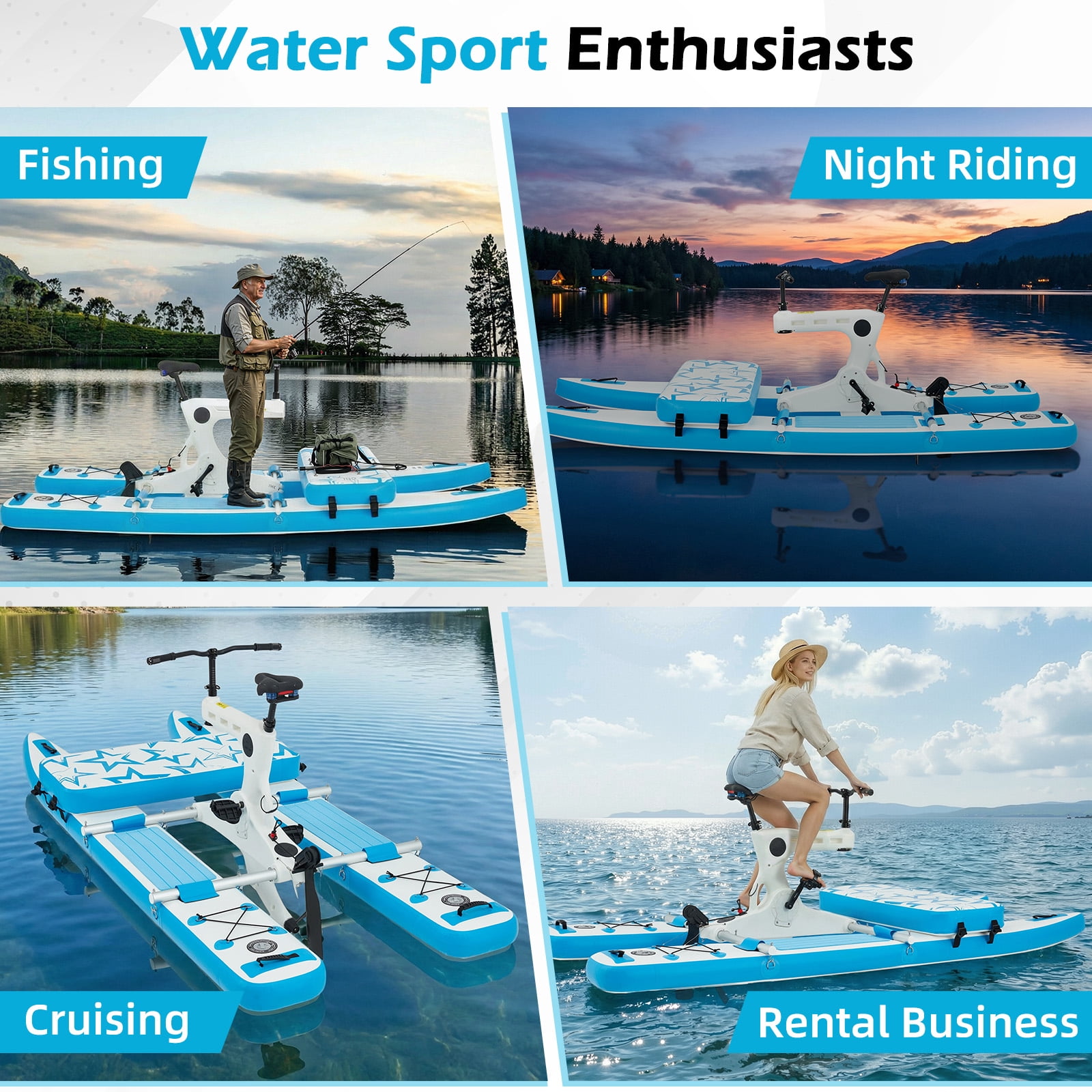 Danrelax Inflatable Water Bike Kayak Bikeboat Hybrid, Portable Durable PVC EVA Material, 1 Person, 400 lb Capacity, 120.08 in Length