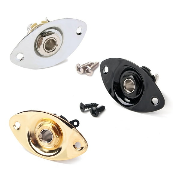 Indented 1/4 Inch Oval Guitar Pickup Output Input Jack Plug Socket 6.35mm With 2 Mounting Screws for Electric Guitar Bass (Silver)