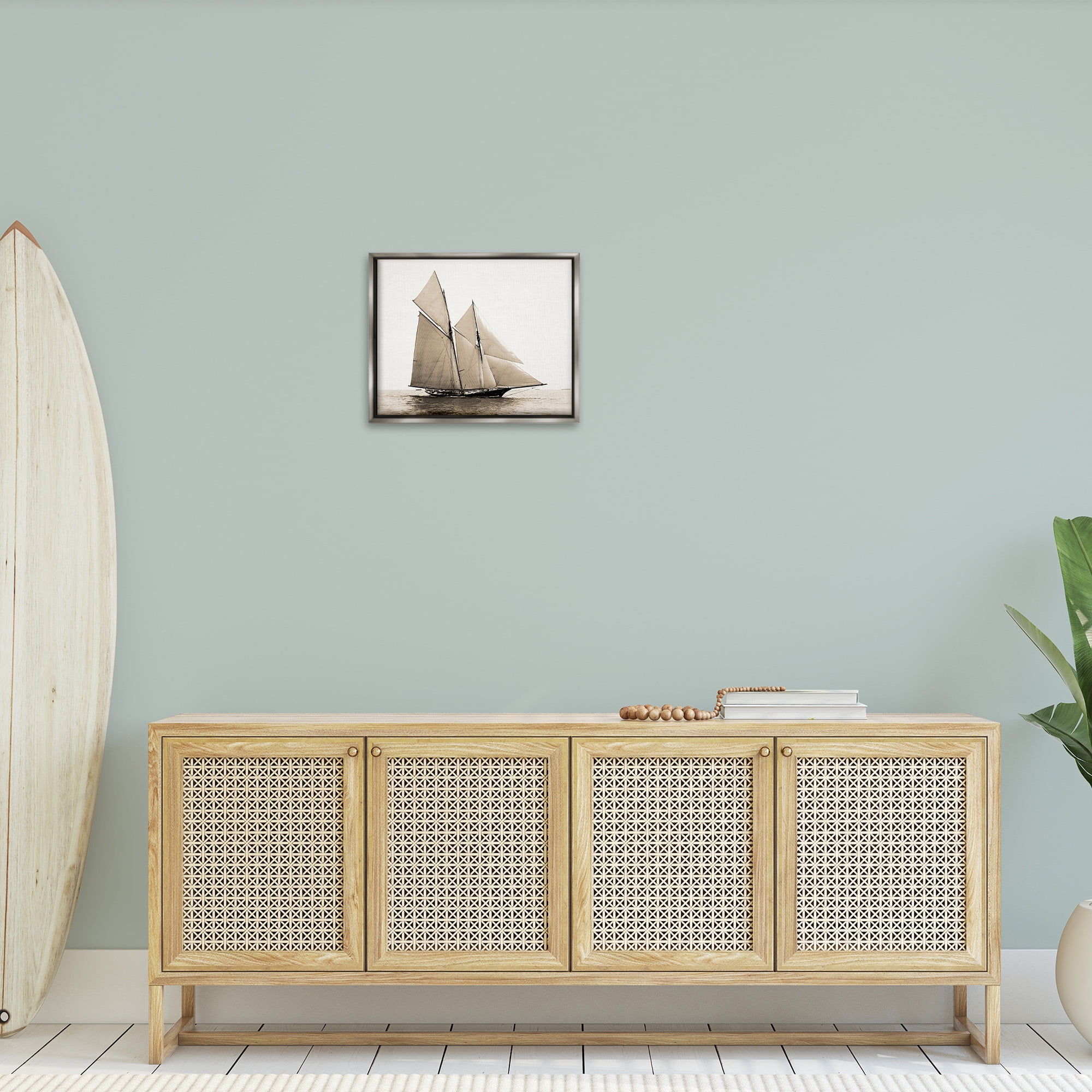 Stupell Industries Vintage Maritime Ship Transportation Photography Gray Floater Framed Canvas Art Print Wall Art, 21 x 17