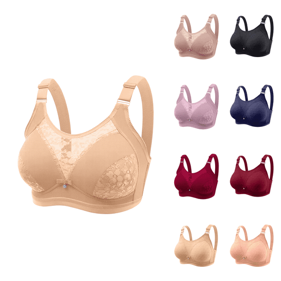 Ahuyic Womens Bra,Summer Plus Size Bra,Womens Bra Soild Color Underwear Bra Everyday Underwear,Red,XL