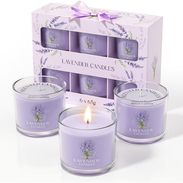 CHILLFLAME Lavender Candle, Scented Candles Gift Set for Stress Relief, 6 Votive Candle for Women and Men, Birthday Gifts for Women, Lavender Candles for Mom (Purple, 14 oz)