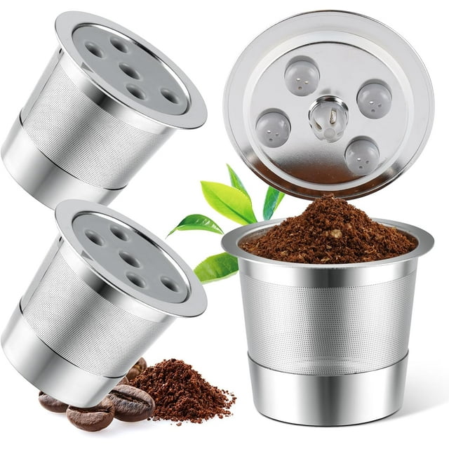 Tasses K Réutilisables en Acier Inoxydable pour K eurig Supreme & Supreme Plus, Tasses K Réutilisables à Cinq Trous Universelles K-NDR Capsule à Café Rechargeable Filtre (Lot de 3)