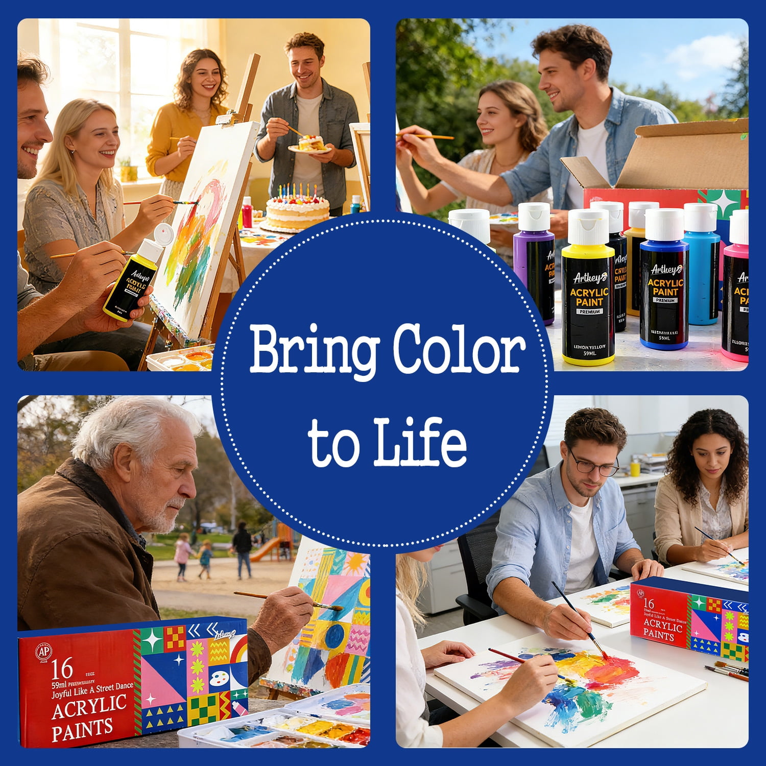 Artkey Memphis Style (2oz /59ml) Acrylic Paint Set, 16 Colors for Professional Artists & Beginners