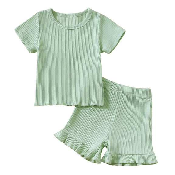 Caqnni Toddler Girls 2Pcs Summer Outfits Set with Flower Short Sleeve T-Shirt   Shorts (1-8Y Gift) Summer 2Pcs Gift Outfits Set Short T-shirt Sets Green 12-18 Months