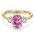 thumbnail image 3 of Gem Stone King 10K Yellow Gold Pink Moissanite and White Created Sapphire Engagement Ring for Women | 2.50 Cttw | Oval 9X7MM | Gemstone Birthstone | Size 9, 3 of 6