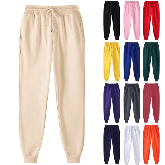 Men's Basic Fleece Jogger Sweatpants with Pockets Solid Color Casual Pants Drawstring Gym Running Pant Winter Fashion