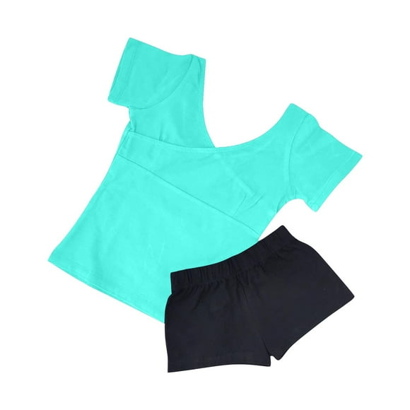 LLYwey Girls Dance Outfits, Toddler Girls’ 2 Piece Sets, Backless V-Neck Short Sleeve Tops and Elastic Waist Shorts Practice Clothes Sets, New-24, Green-b, 11T