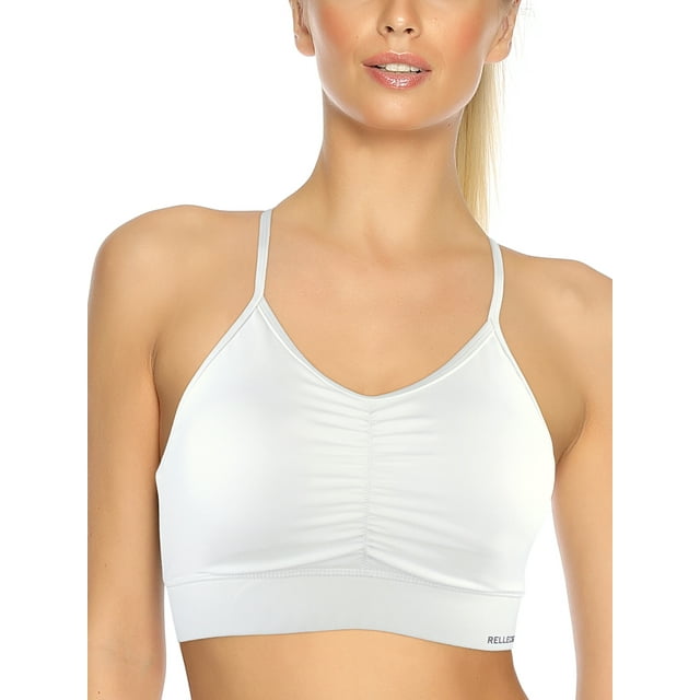 RELLECIGA Beach Yoga Women's V Neck Ruched Sports Bras Fitness Support Workout Bras