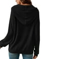 thumbnail image 3 of TEMOFON Women Drawstring Long Sleeve Hoodies Pocket Front Casual Sweatshirt Tops Cable Knit Pullover Sweatshirts Black L, 3 of 4
