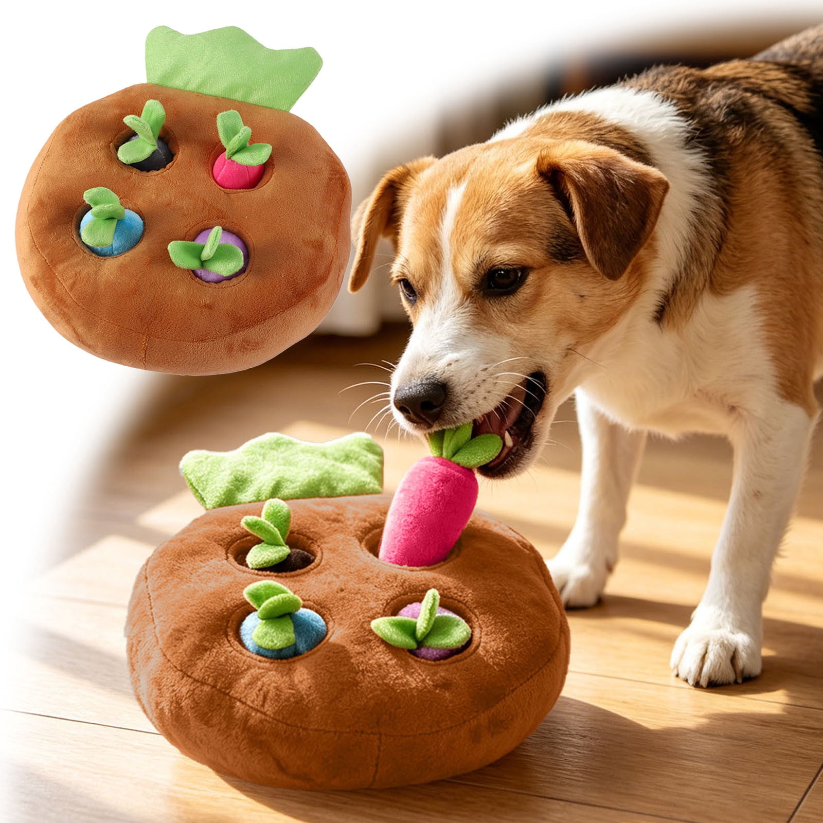FEISHENTT Interactive Dog Toys Set, Snuffle Mat for Dogs, Treat Hiding Puzzle and Squeaky Plush, Carrot Bunny Dog Toys for Small Medium Dogs Brown1 27X25CM