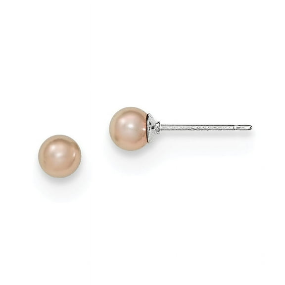 Primal Silver Sterling Silver Rhodium-plated 4-5mm Purple Freshwater Cultured Round Pearl Stud Earrings