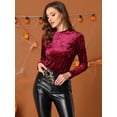 thumbnail image 4 of Camiseta casual de manga larga con cuello redondo y parte superior de terciopelo para mujer borgo?a L Allegra K, 4 of 4